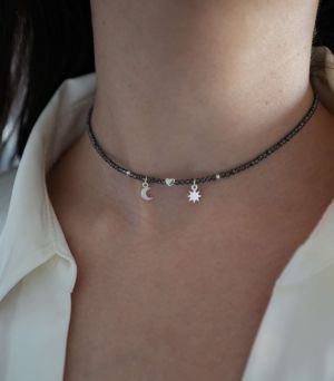 ARGINT 925 Colier inima, luna si soare