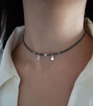 ARGINT 925 Colier inima, luna si soare