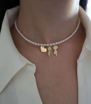 ARGINT 925 Colier perle de cultura inima si 2 copii la alegere