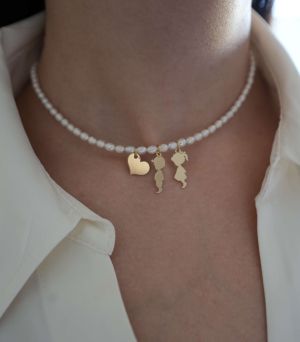 ARGINT 925 Colier perle de cultura inima si 2 copii la alegere