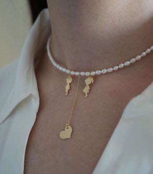 ARGINT 925 Colier perle de cultura inima si 2 copii la alegere