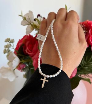 ARGINT 925 - Colier perle de cultura si cruce