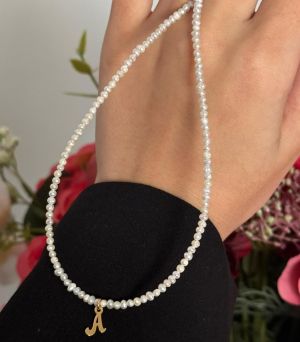 ARGINT 925 - Colier perle de cultura si initiala A