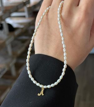 ARGINT 925 - Colier perle de cultura si initiala A 