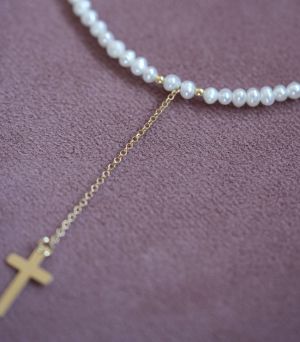 ARGINT 925 Colier perle de cultura si cruce
