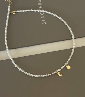 ARGINT 925 Colier perle de cultura soare si luna