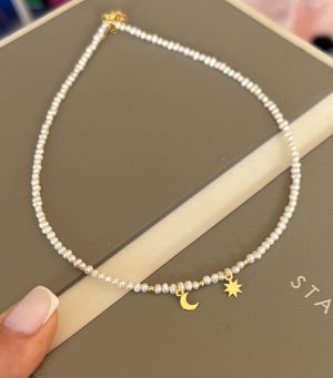 ARGINT 925 Colier perle de cultura soare si luna