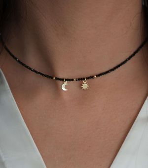 ARGINT 925 Colier spinel soare si luna