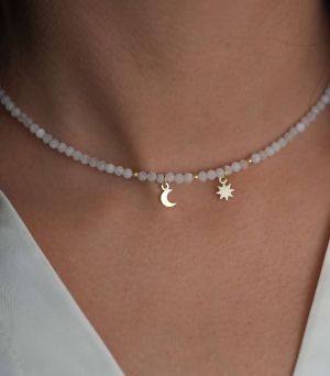 ARGINT 925 Colier piatra lunii soare si luna