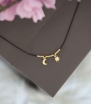 ARGINT 925 Colier snur soare  si luna